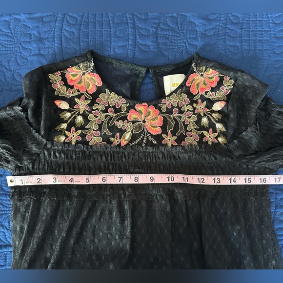 ANTROPOLOGIE MAEVE SAMARA MAILLE FLORAL BLACK MESH DRESS - Picture 7 of 8